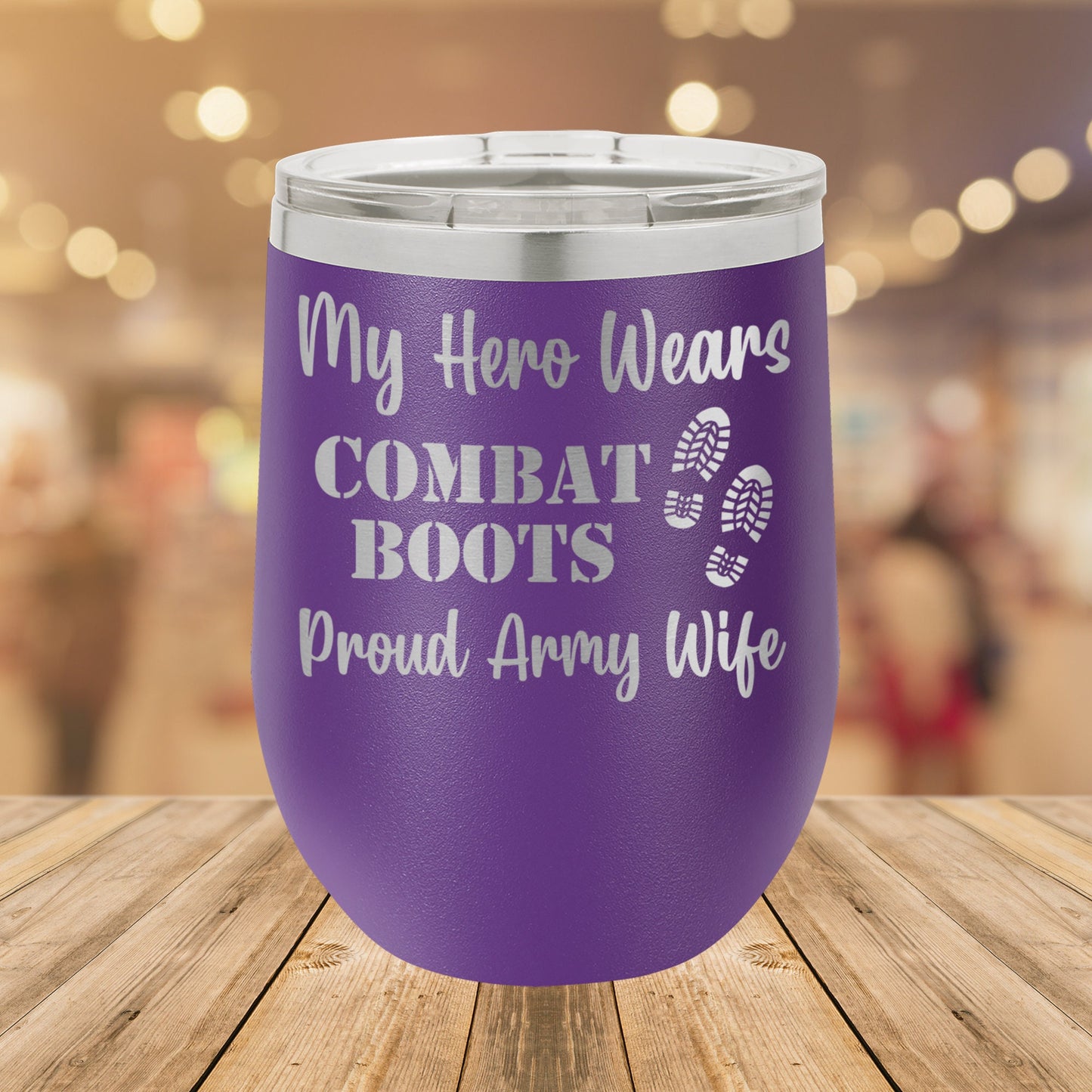 My Hero Wears Combat Boots 12 oz. Stainless Steel Stemless Wine Glass