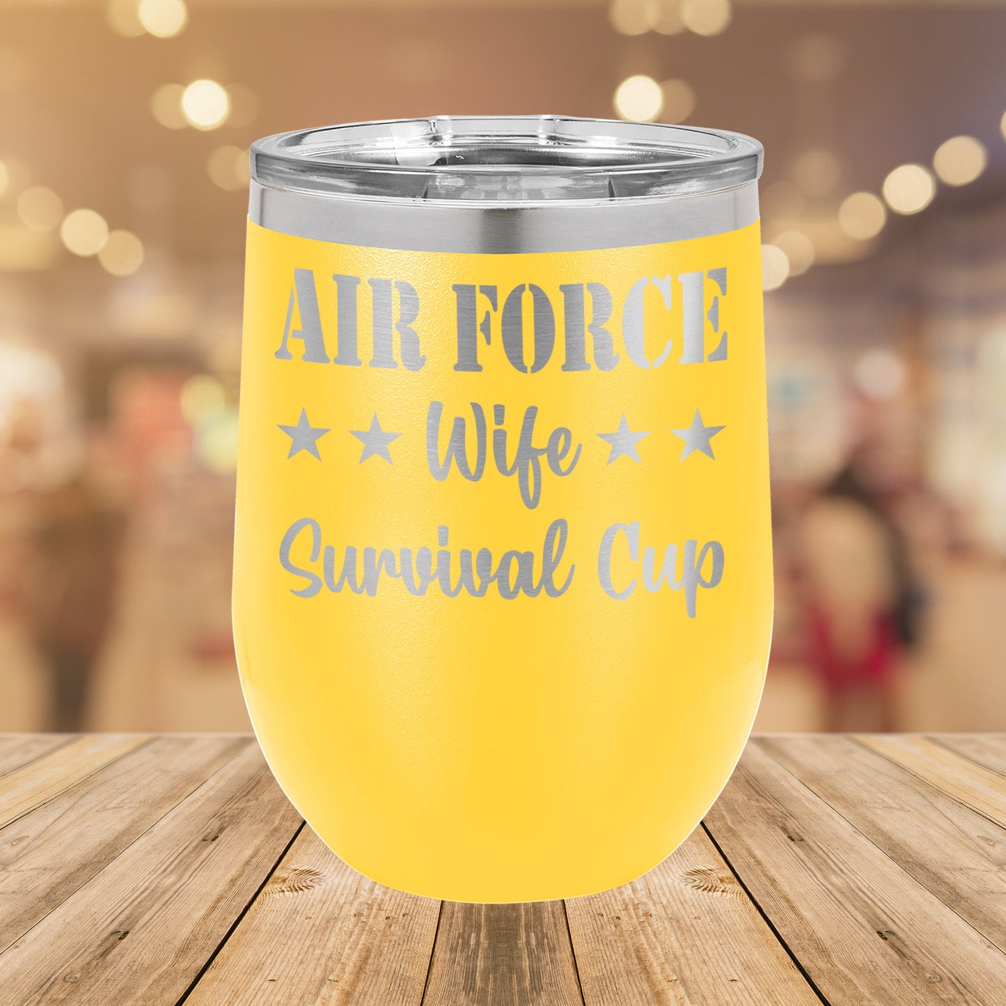 Air Force Wife Survival Cup 12 oz. Stainless Steel Stemless Wine Glass
