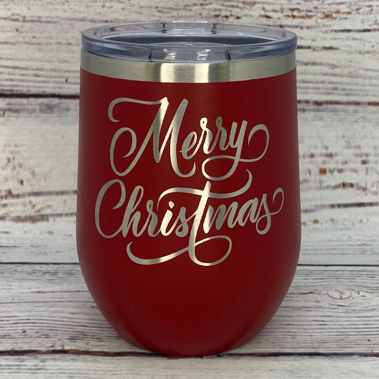 Merry Christmas 12 oz. Stainless Steel Stemless Wine Glass